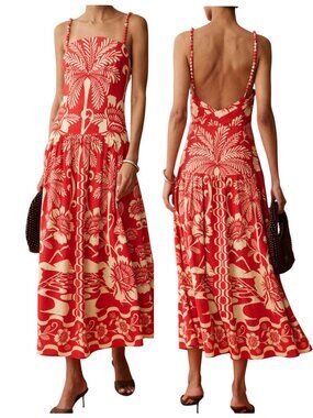 Anaya Fernanda Dress Size 0 Copacabana Sunset Beaded Strap Linen Maxi NWT
